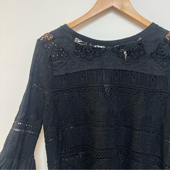 Free People Once Upon A Time Statement Top Black Lace Blouse Shirt Small $148 - Picture 7 of 12